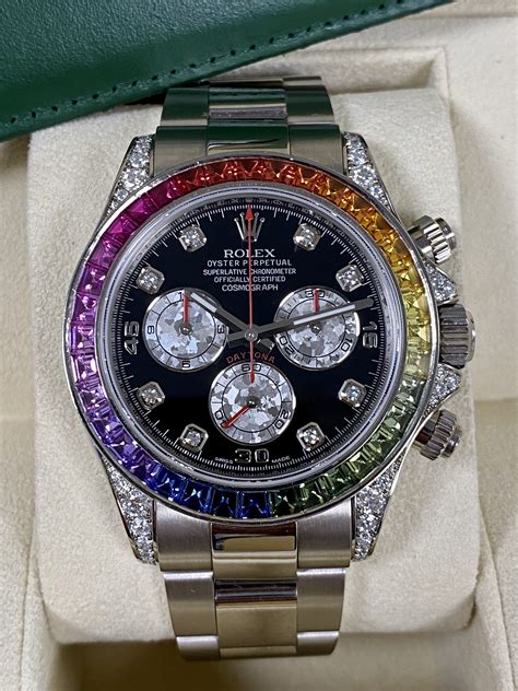 rolex white gold daytona rainbow|rolex daytona white gold price.